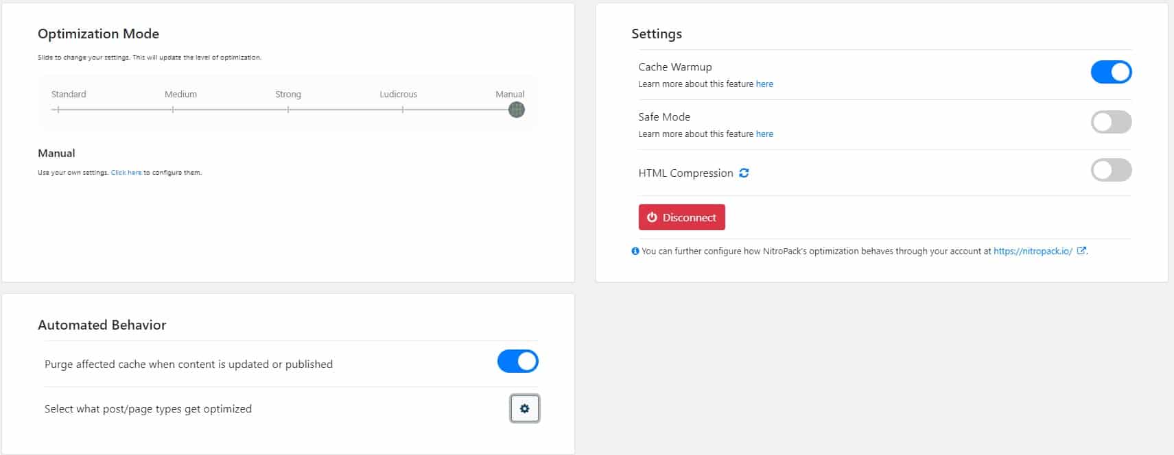 nitropack settings window in WordPress nitropack settings window in wordpress
